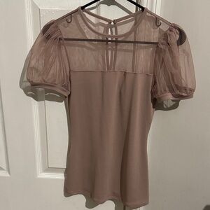 Express Sheer Puff Sleeve Blouse in Dusty Rose